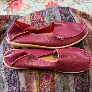 Red Leather Slip-On Shoes